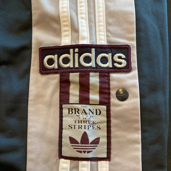 adidas Pants - Adidad Unisex Track Pants Grey with White Stripe and Burgundy Logo Size Large